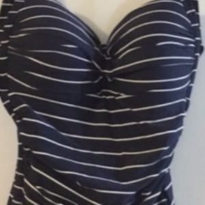Blue with white stripes one piece swimsuit